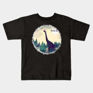 Brontosaurus and Velociraptor Christmas Kids T-Shirt